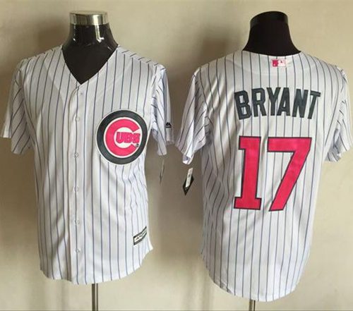 Cubs #17 Kris Bryant White Strip New Cool Base Mother's Day Stitched MLB Jersey - Click Image to Close